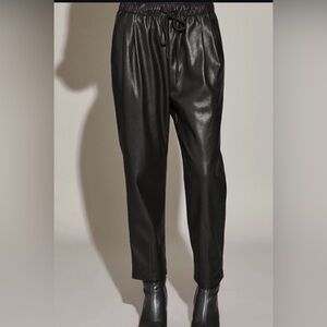 Zara Women's Black Faux Leather Wide Leg Drawstring Pants Size S